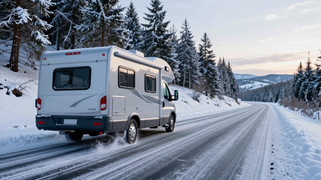 rv driving snow and ice