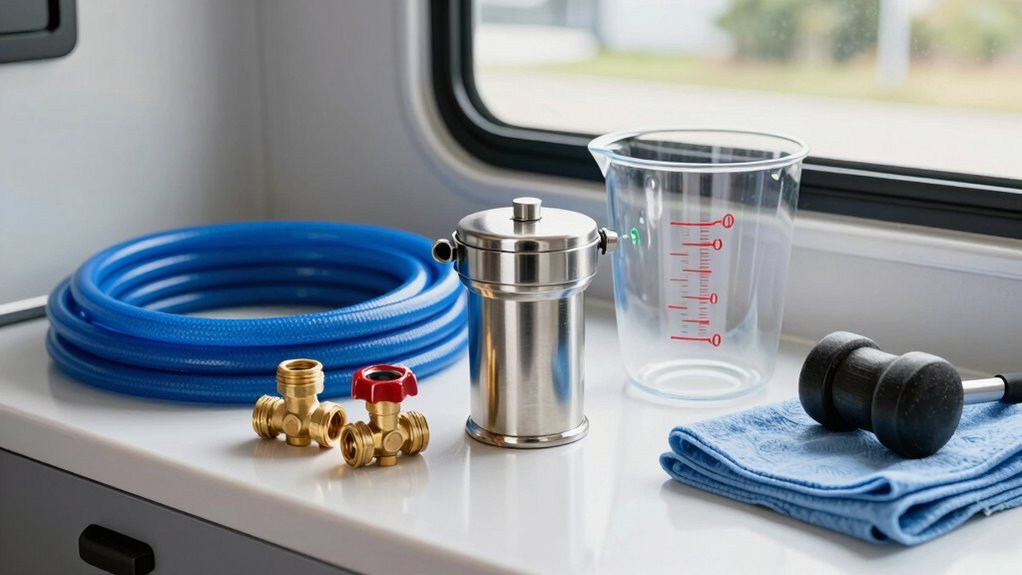 rv flushing supplies gathered
