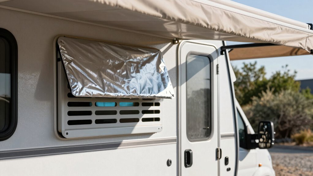 shade protects rv fridge